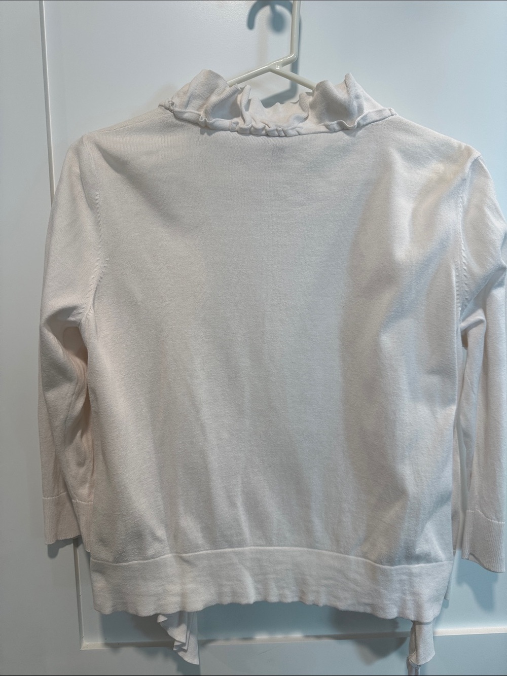 Light weight Open-Front Ruffle Cardigan Sweater - Light Cream - Picture 2 of 4
